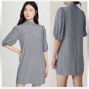 NWT GANNI | Gingham Puff Sleeve Shift Minidress In Brunnera Blue | Size 38 (US6)